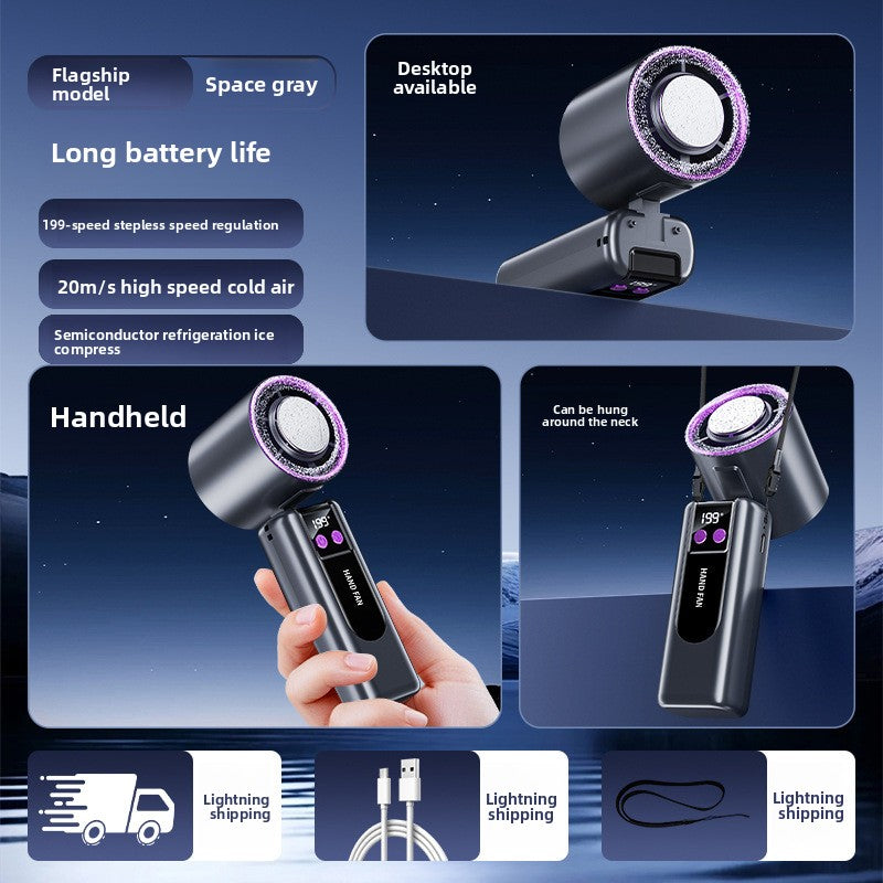 Mini Ventilador Portátil Recargable USB con Oscilación y 4 Velocidades | Para Escritorio, Cuello y Mano