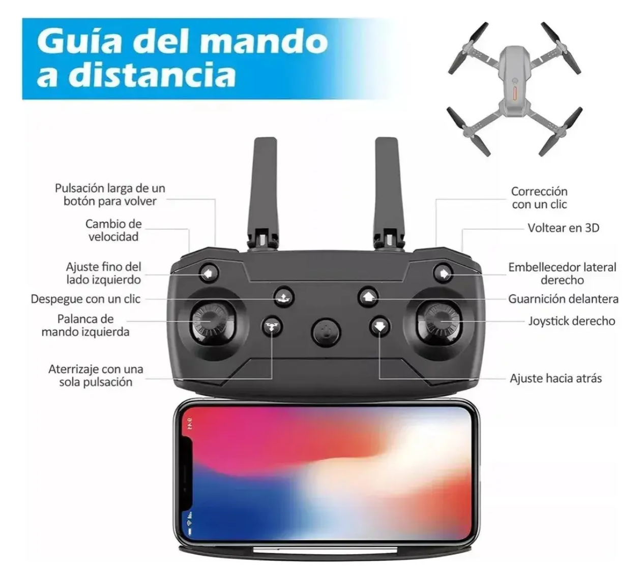 Drone con Control Remoto 2.4G | 100 Metros de Alcance | 3 Velocidades | Batería 1800 mAh | Niños y Adultos