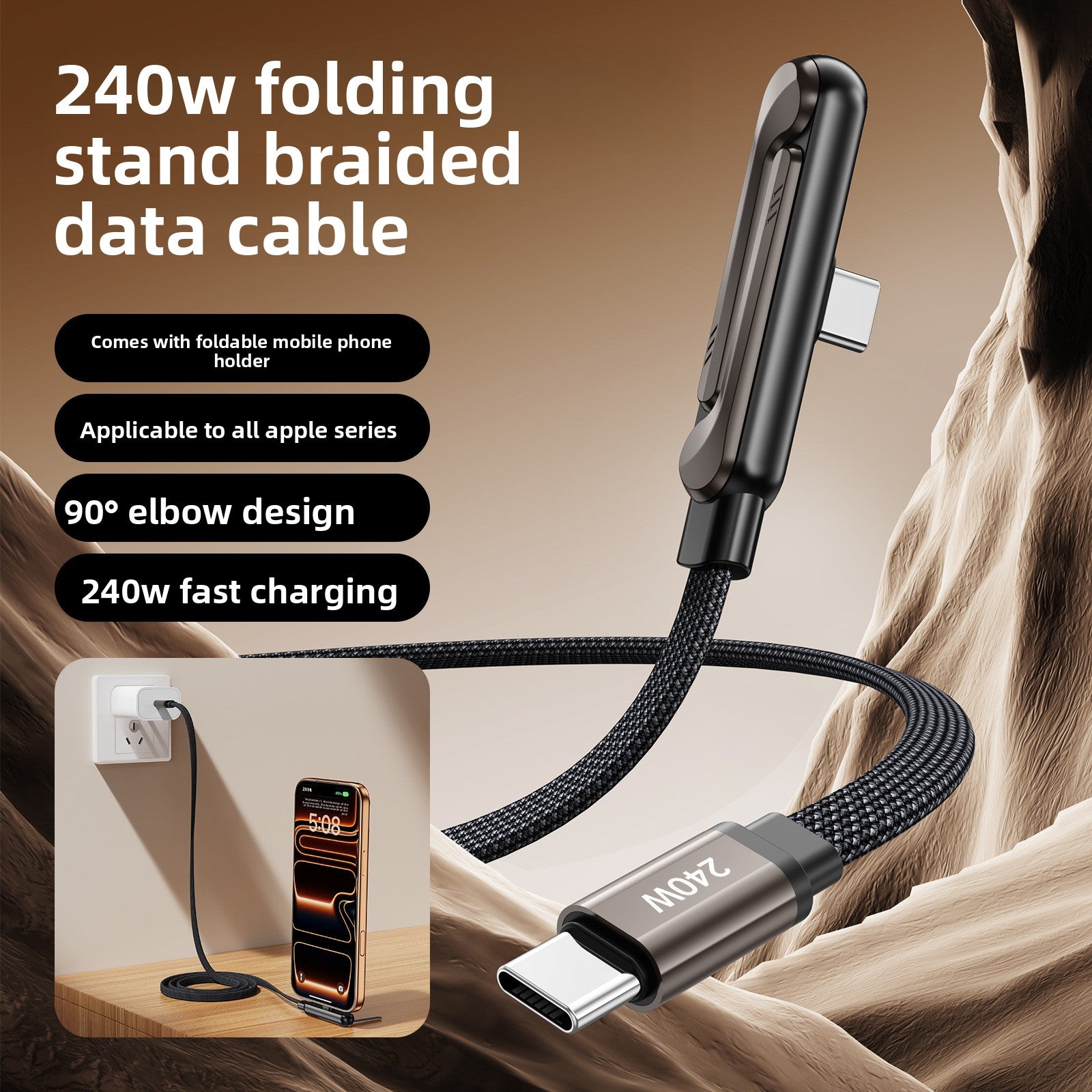 Cable Cargador 240W con Soporte para Celular — Android y iPhone | Selecto Shop